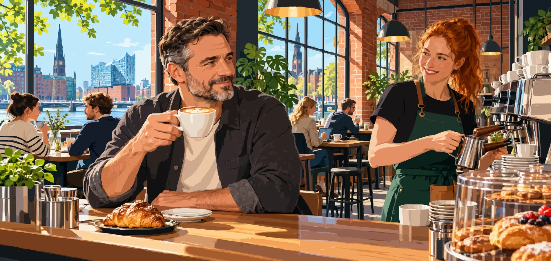 Illustration: Café mit Frühstück
