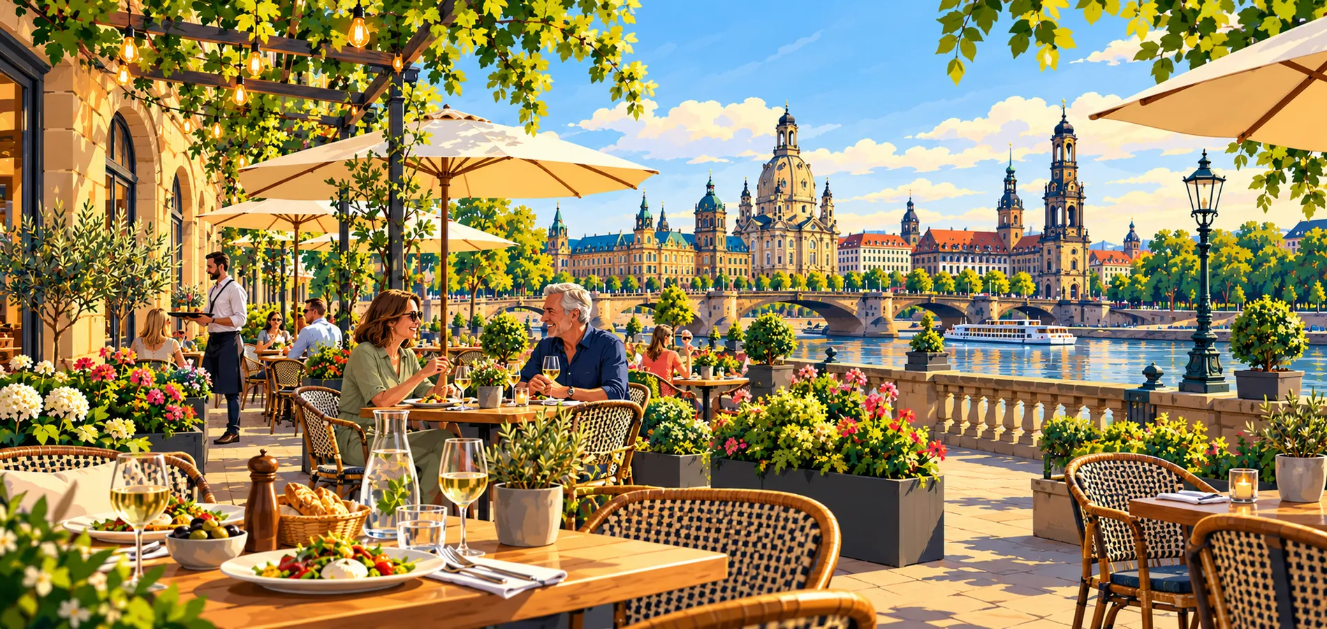 Illustration: Terrasse mit Blick auf die Altstadt